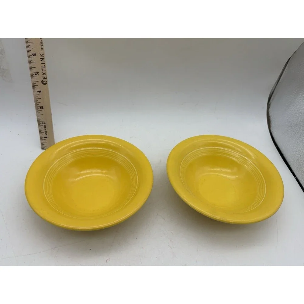 Pair Vintage Fiesta Fiestaware Sunflower Yellow Fruit Dessert Bowls USA